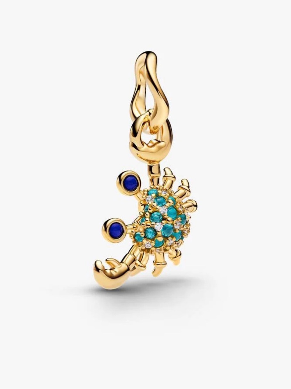 Pandora Gold Crab Charm with Blue and Turquoise Stones